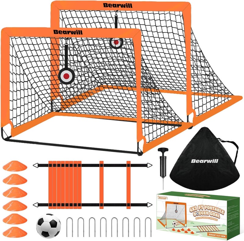 Bearwill Soccer Goal, Kids Soccer Goals for Backyard Set of 2, 4x3ft Portable Soccer Goal Pop Up Soccer Net, Kids Soccer Net Training Equipment with Soccer Ball, Ladder, Cones, Targets - Image 1